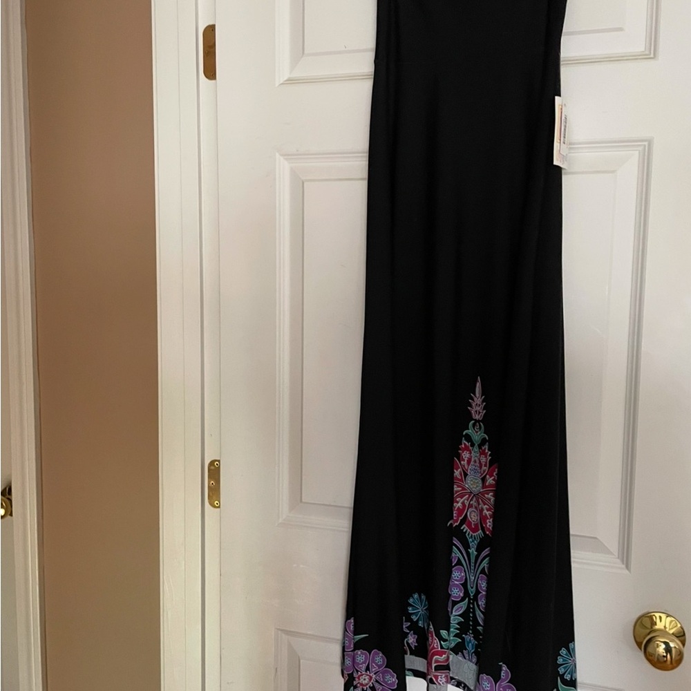 LuLaRoe Black Maxi Skirt with Purple and Blue Floral Design